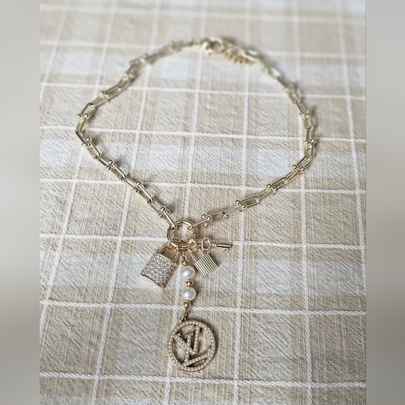 LV Lovers!!! Upcycled LV Charm paired with Gold Plated Necklace - Picture 1 of 1